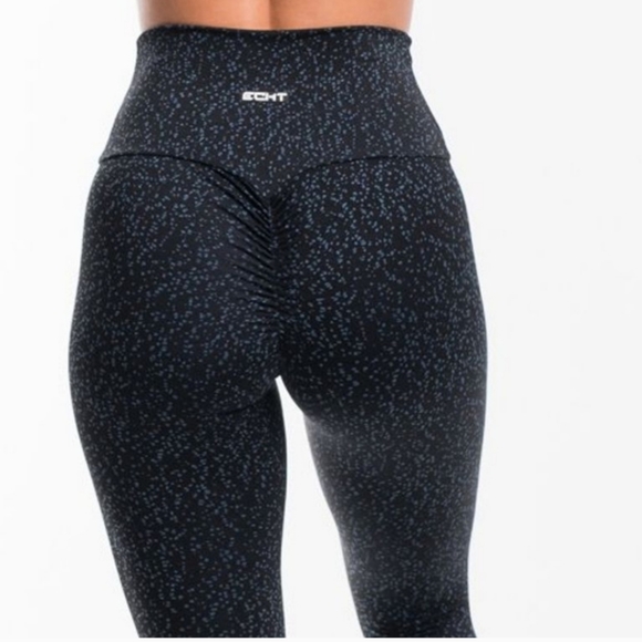 Echt Print High Rise Scrunch Leggings Size xs Womens Black Workout Stretch Pants - Picture 2 of 9